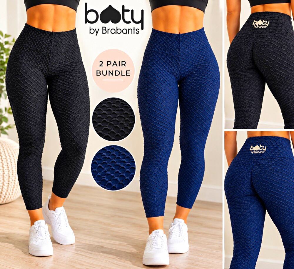 Booty by Brabants Textured Leggings 2-Pair Bundle Navy & Black